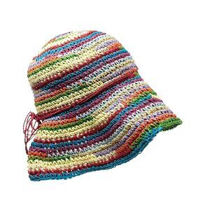 Kathy Jeanne Vintage 90's rainbow woven paper sun hat womens One size